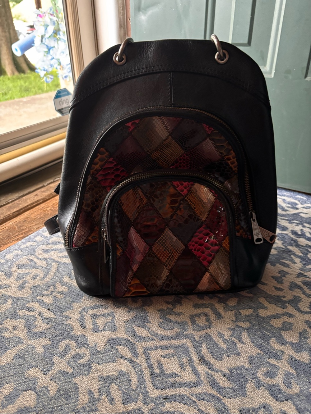 Patricia Nash Black Backpack with Multicolor Snake-Pattern Front Panels - Picture 3 of 16
